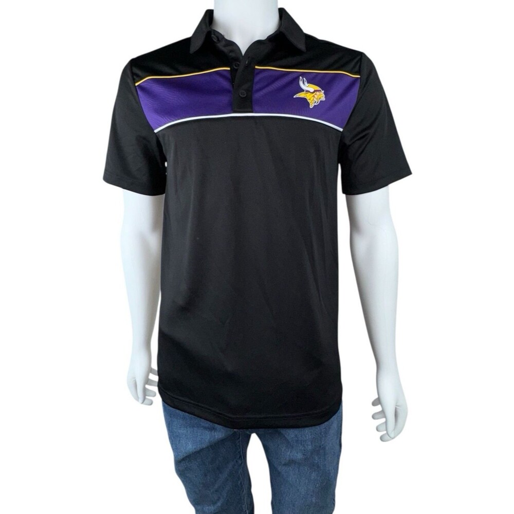 Minnesota Vikings Mens Medium Polo Shirt FL Team Apparel Short Sleeve Black New